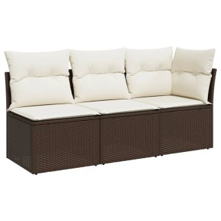 Sofa ogrodowa z poduszkami, 3-osobowa, brązowa, polirattan