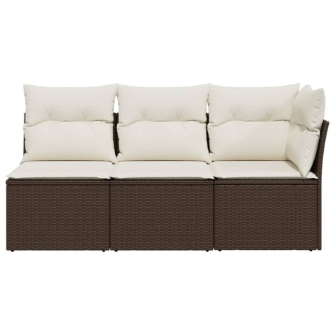 Sofa ogrodowa z poduszkami, 3-osobowa, brązowa, polirattan