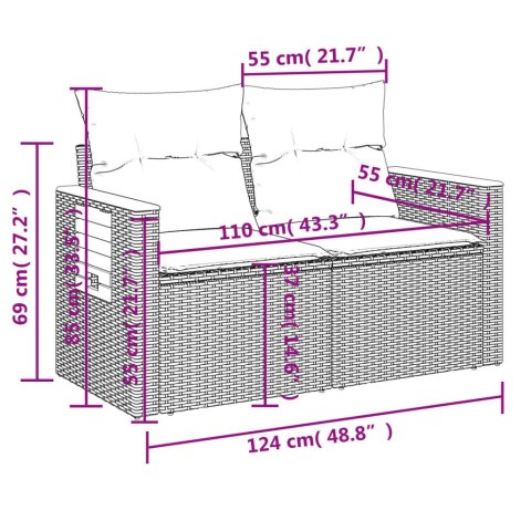 3-częściowa sofa do ogrodu, z poduszkami, szara, polirattanowa