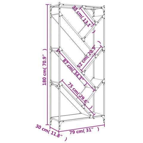 Regał, brązowy dąb 79x30x180 cm materiał drewnopochodny i metal
