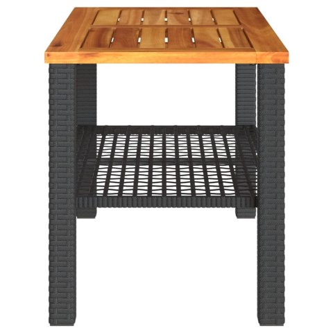 Stolik ogrodowy, czarny, 70x38x42 cm, polirattan i akacja