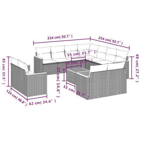 12-cz. zestaw mebli do ogrodu, z poduszkami, czarny, polirattan