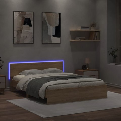 Rama łóżka z wezgłowiem i LED, dąb sonoma, 150x200 cm
