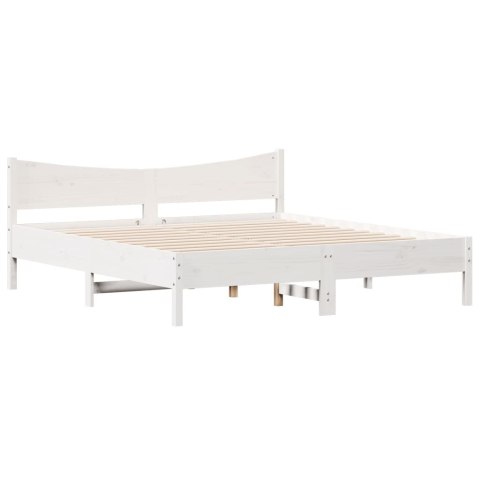 Rama łóżka z wezgłowiem, biała, 200x200 cm, lite drewno sosnowe