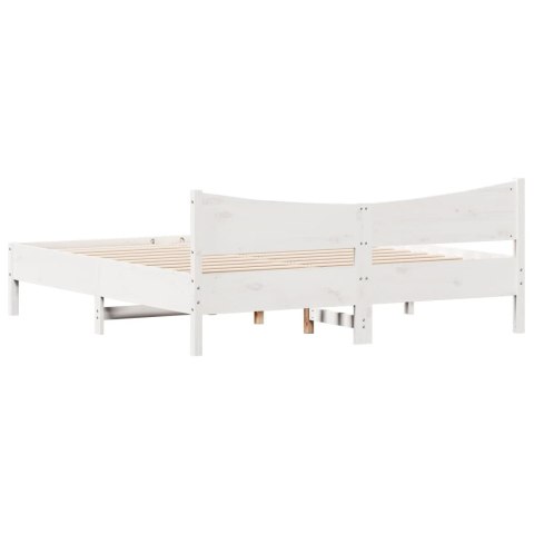 Rama łóżka z wezgłowiem, biała, 200x200 cm, lite drewno sosnowe
