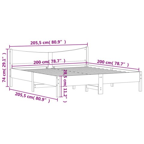 Rama łóżka z wezgłowiem, biała, 200x200 cm, lite drewno sosnowe