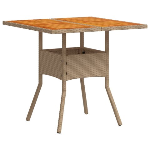 Stolik ogrodowy, beżowy, 80x80x75 cm, polirattan i akacja