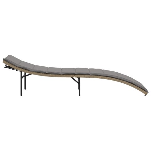 Leżak z poduszką, beżowy, 55x199x50 cm, polirattan