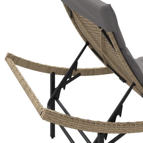 Leżak z poduszką, beżowy, 55x199x50 cm, polirattan