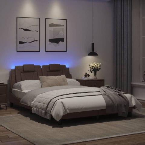 Rama łóżka z LED, brązowa, 120x200 cm, sztuczna skóra