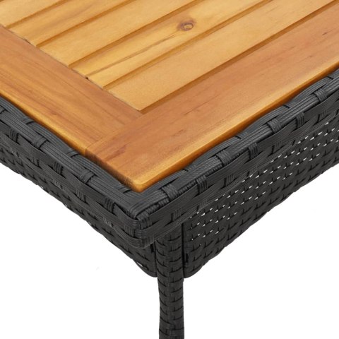 Stół ogrodowy z akacjowym blatem, czarny, 80x80x75cm, rattan PE