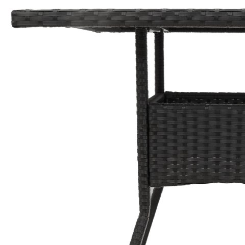 Stół ogrodowy z akacjowym blatem, czarny, 80x80x75cm, rattan PE