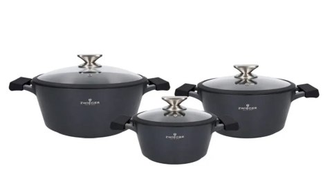 ZWIEGER BLACK STONE Komplet 6el garnków 20cm-2L/24cm-3,5L/28-5,5L