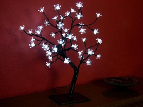 Dekoracyjne LED drzewo z kwiatami - 45 cm, zimna biel