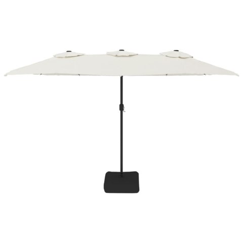 Podwójny parasol ogrodowy z LED, piaskowa biel, 449x245 cm