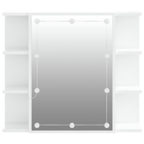 Szafka z lustrem i LED, biała z połyskiem, 70x16,5x60 cm