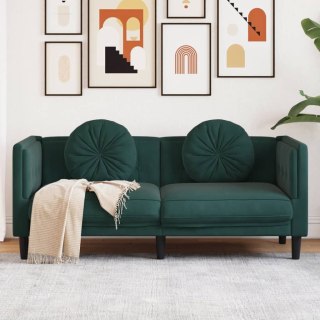 Sofa 2-osobowa z poduszkami, ciemnozielona, aksamit