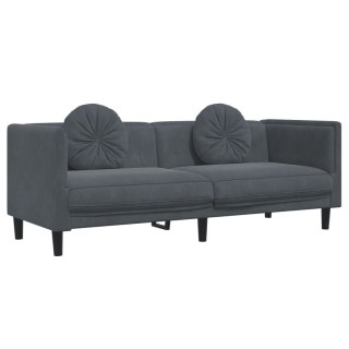 Sofa 3-osobowa z poduszkami, ciemnoszara, aksamit