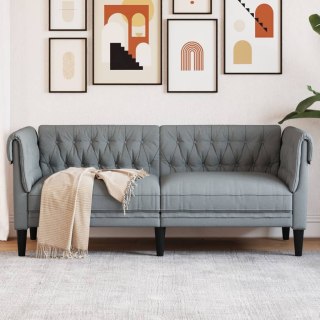 Sofa Chesterfield, dwuosobowa, jasnoszara, obita tkaniną