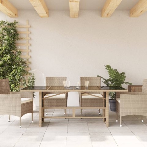 Stół ogrodowy ze szklanym blatem, beż, 190x80x75 cm, polirattan