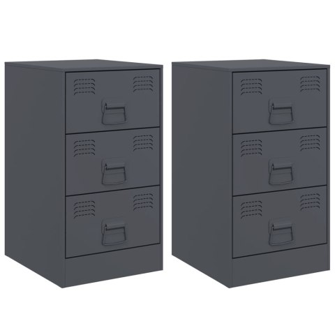 Szafki nocne, 2 szt., antracytowe, 34,5x39x62 cm, stal