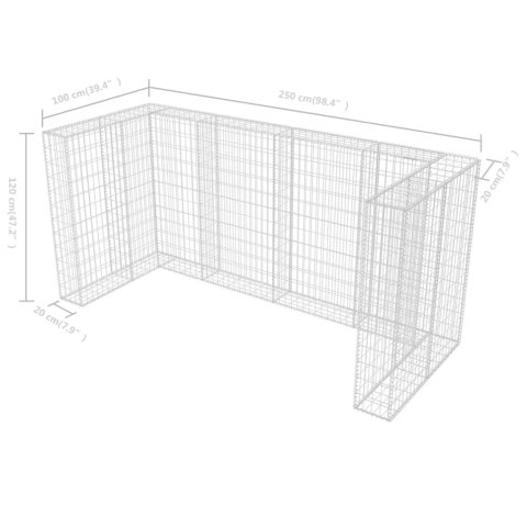 Gabion osłonowy na 3 kosze na śmieci, stalowy, 250x100x120 cm