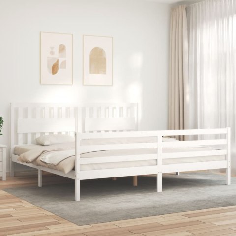 Rama łóżka z wezgłowiem, biała, 200x200 cm, lite drewno