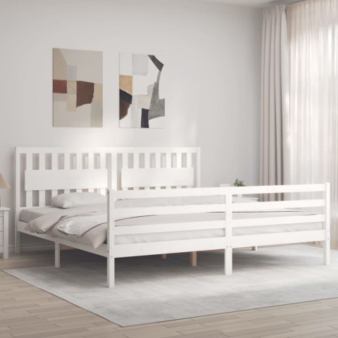 Rama łóżka z wezgłowiem, biała, 200x200 cm, lite drewno