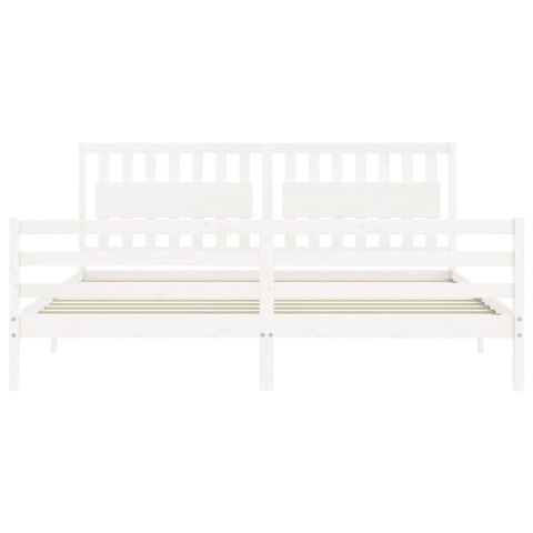 Rama łóżka z wezgłowiem, biała, 200x200 cm, lite drewno