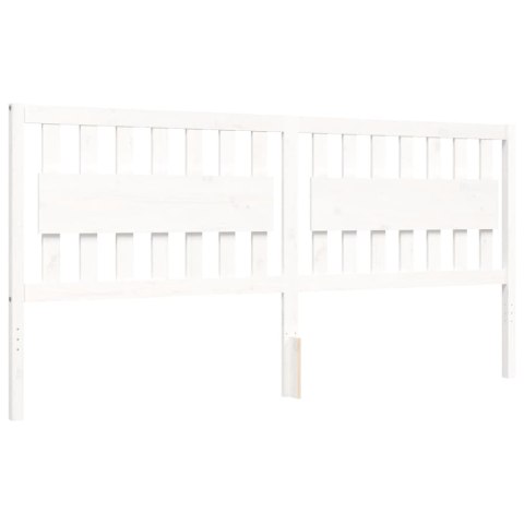 Rama łóżka z wezgłowiem, biała, 200x200 cm, lite drewno