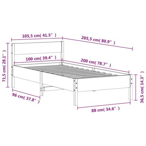 Rama łóżka z wezgłowiem, biała, 100x200 cm, lite drewno sosnowe