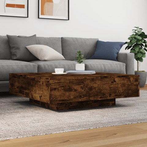 Stolik kawowy z LED, przydymiony dąb, 100x100x31 cm