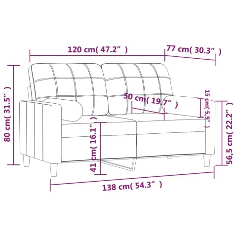 2-osobowa sofa z poduszkami, taupe, 120 cm, tkanina