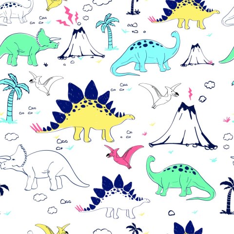 Tapeta Dla Dzieci, Dinozaury Palmy Wulkan