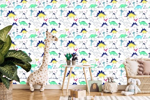Tapeta Dla Dzieci, Dinozaury Palmy Wulkan
