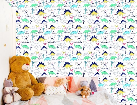 Tapeta Dla Dzieci, Dinozaury Palmy Wulkan