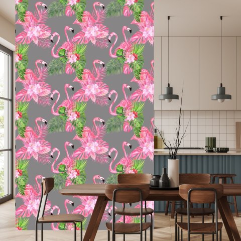 Tapeta Do Salonu, Flamingi, Ptaki, Zieleń, Liście