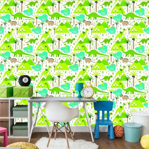 Tapeta Dinozaury Jeziora Drzewa Do Pokoju Chłopca
