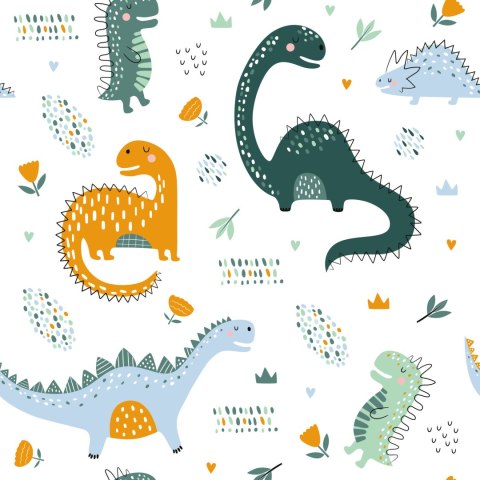 Tapeta Do Pokoju Dziecka Dinozaury, Liście, Kwiaty
