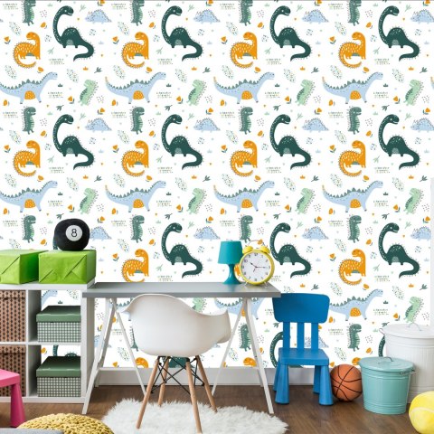 Tapeta Do Pokoju Dziecka Dinozaury, Liście, Kwiaty