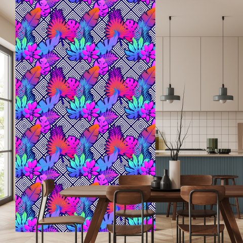Tapeta Liście Na Wzorach Geometrycznych