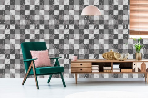 Tapeta Modernistyczna Szara Krata Na Wzór Marmuru