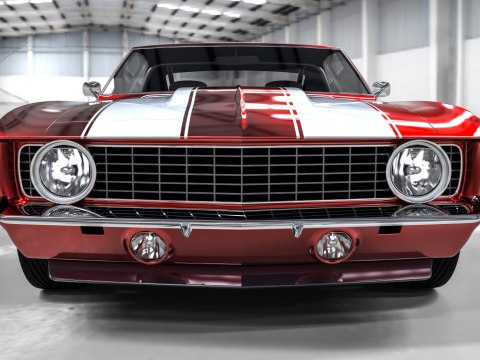 Obraz Wieloczęściowy Czerwony Muscle Car W Garażu