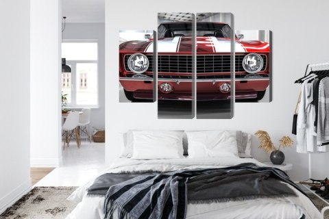 Obraz Wieloczęściowy Czerwony Muscle Car W Garażu
