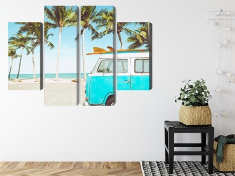 Obraz Wieloczęściowy Retro Samochód Na Plaży 3D
