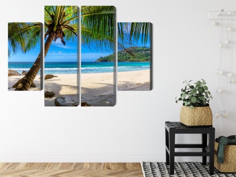 Obraz Wieloczęściowy Tropikalna Plaża Z Palmą 3D