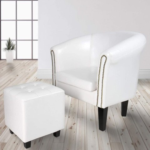 MIADOMODO Fotel Chesterfield z taboretem - biały