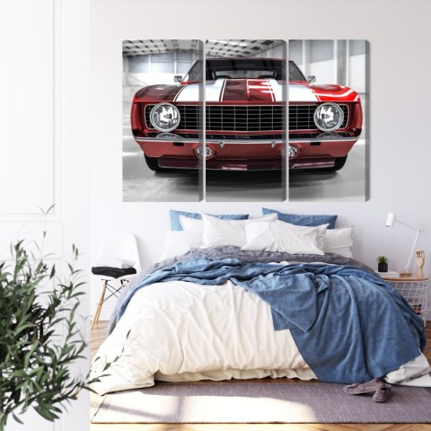 Obraz Wieloczęściowy Czerwony Muscle Car W Garażu