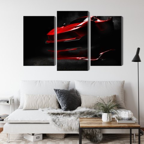 Obraz Wieloczęściowy Czerwony Samochód Sportowy 3D