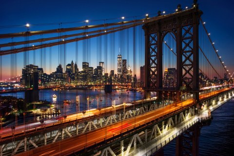 Obraz Na Płótnie Nocny Widok 3D Na Manhattan Bridge